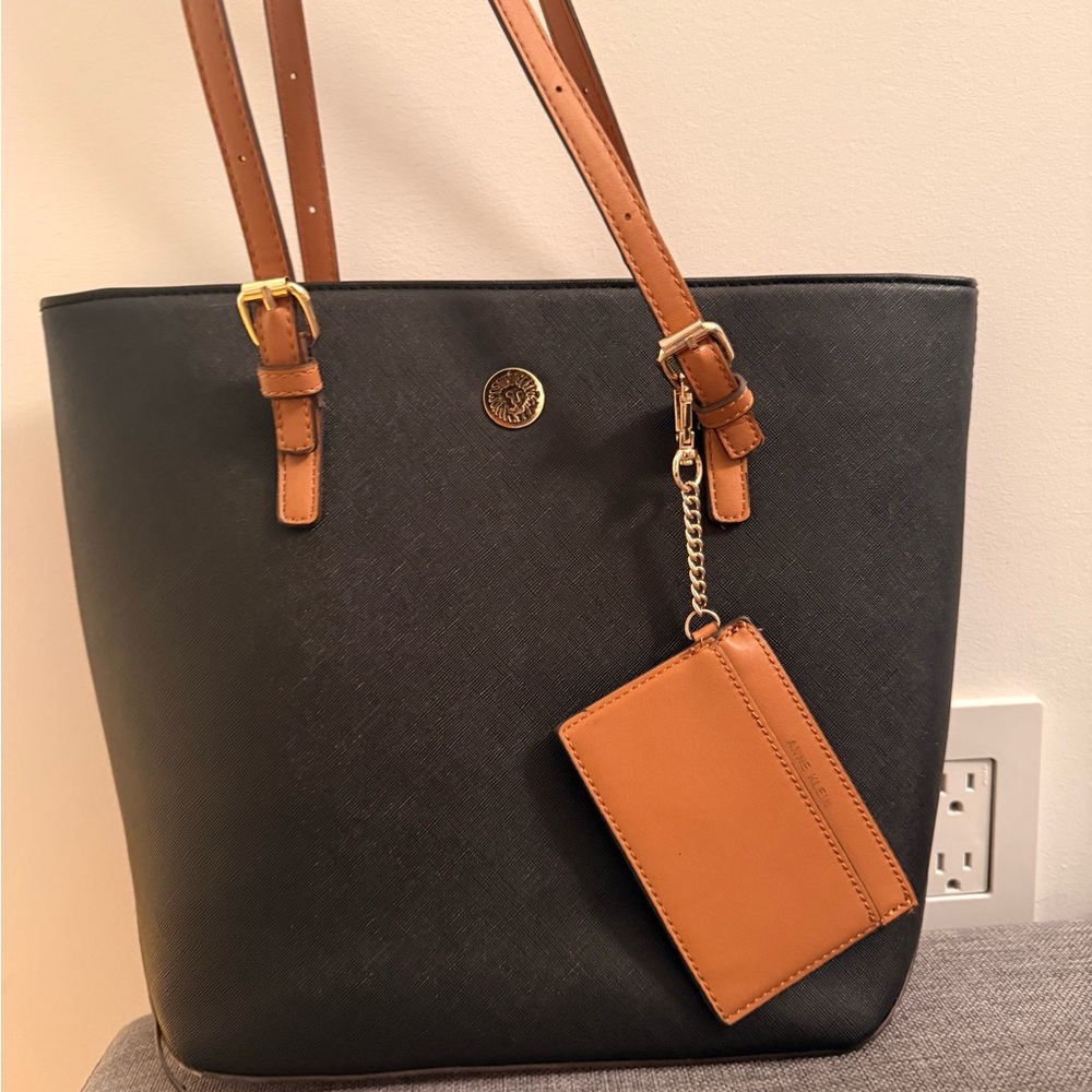 Anne Klein Black and Tan Tote with Card Holder